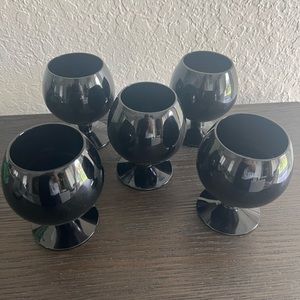 Vintage Black Stemmed Glasses Goblet set of 5